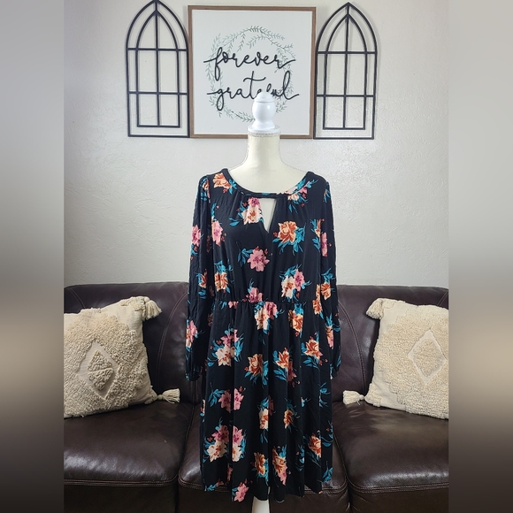 Torrid Black Floral Stretch Challis Mini A-Line Dress Plus Size 1X Spring Summer - Picture 7 of 12